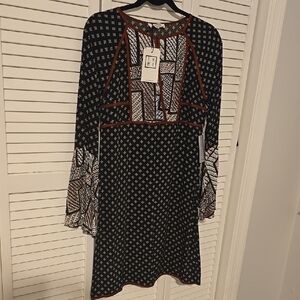 THML Patchwork Boho Dress | Bell Sleeve | NWT | Size S